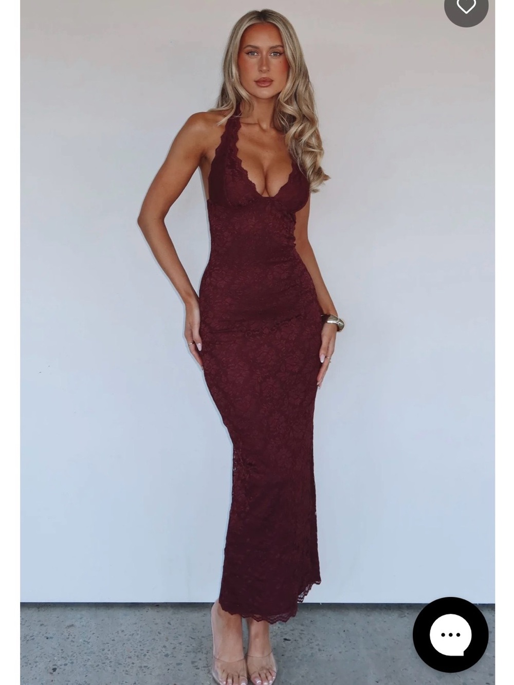 White Fox Boutique Wine Lace Halter Maxi Dress